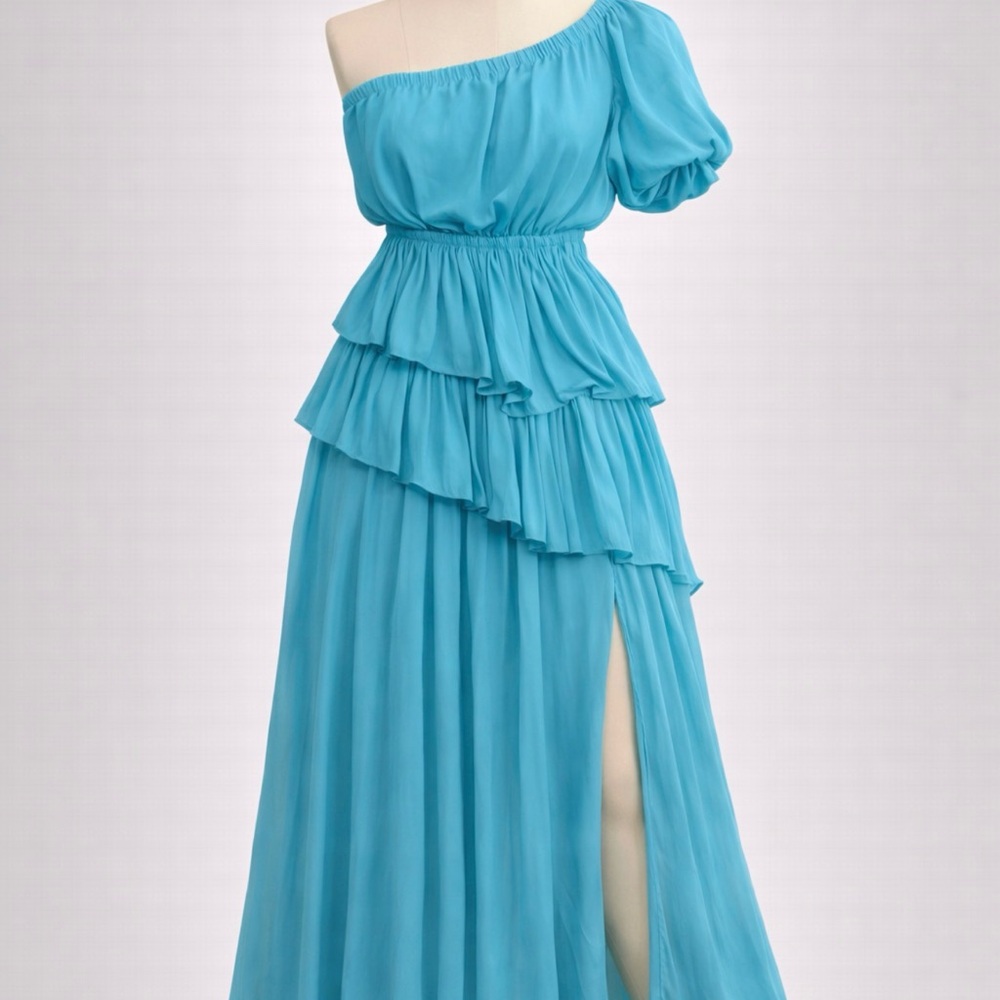 Mustard Seed Turquoise Off-Shoulder Ruffle Maxi Dress | Small